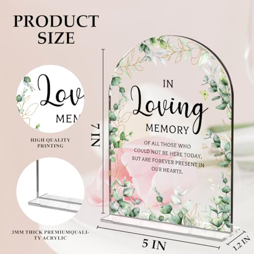 Wedding Memorial Sign，In Loving Memory Wedding Sign，Weddings Supplies 5x7 Inch, Wedding Decor Loving Memory Sign for Ceremony And Reception，Arch Acrylic Table Signs for Wedding, Anniversary (Foliage) - Thumbnail 2