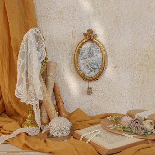 Image of NIKKY HOME Vintage Picture Frame 4x6, Retro Gold Photo Frames Tabletop and Wall Mount, Oval Photo Frame with Stand and Glass Front for Family Portraits Antique Gallery Decor Home Decor