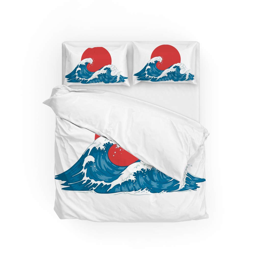 Parure de lit vague océan en polyester doux et durable pour chambre adulte CHEHONG