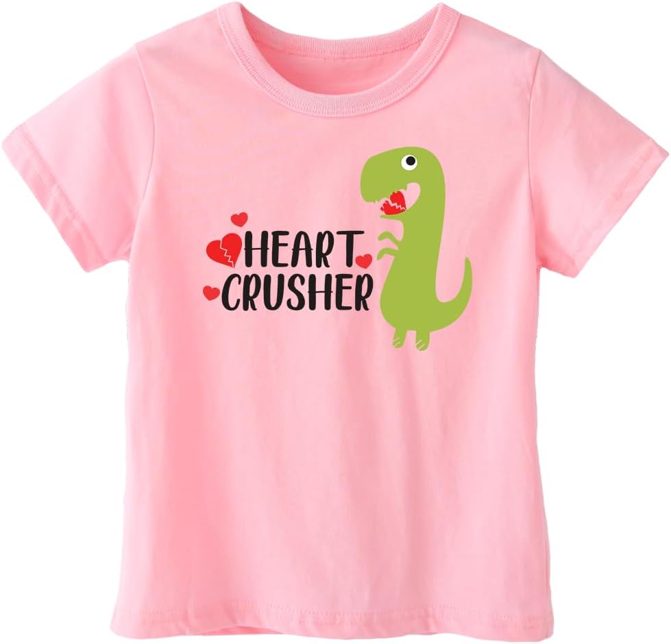 Toddler Boys Valentine Shirt for Girls Kids, Love T-Rex Dinosaur Alphabet ABC I Love You Heart T Shirt Cotton Blend,4-7T