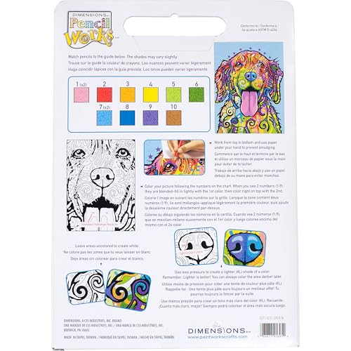 Image of Dimensions 73-91695 PencilWorks Colorful Dog Pencil by Number Kit, 9 inch x 12 inch, Multicolor, 15 Pieces