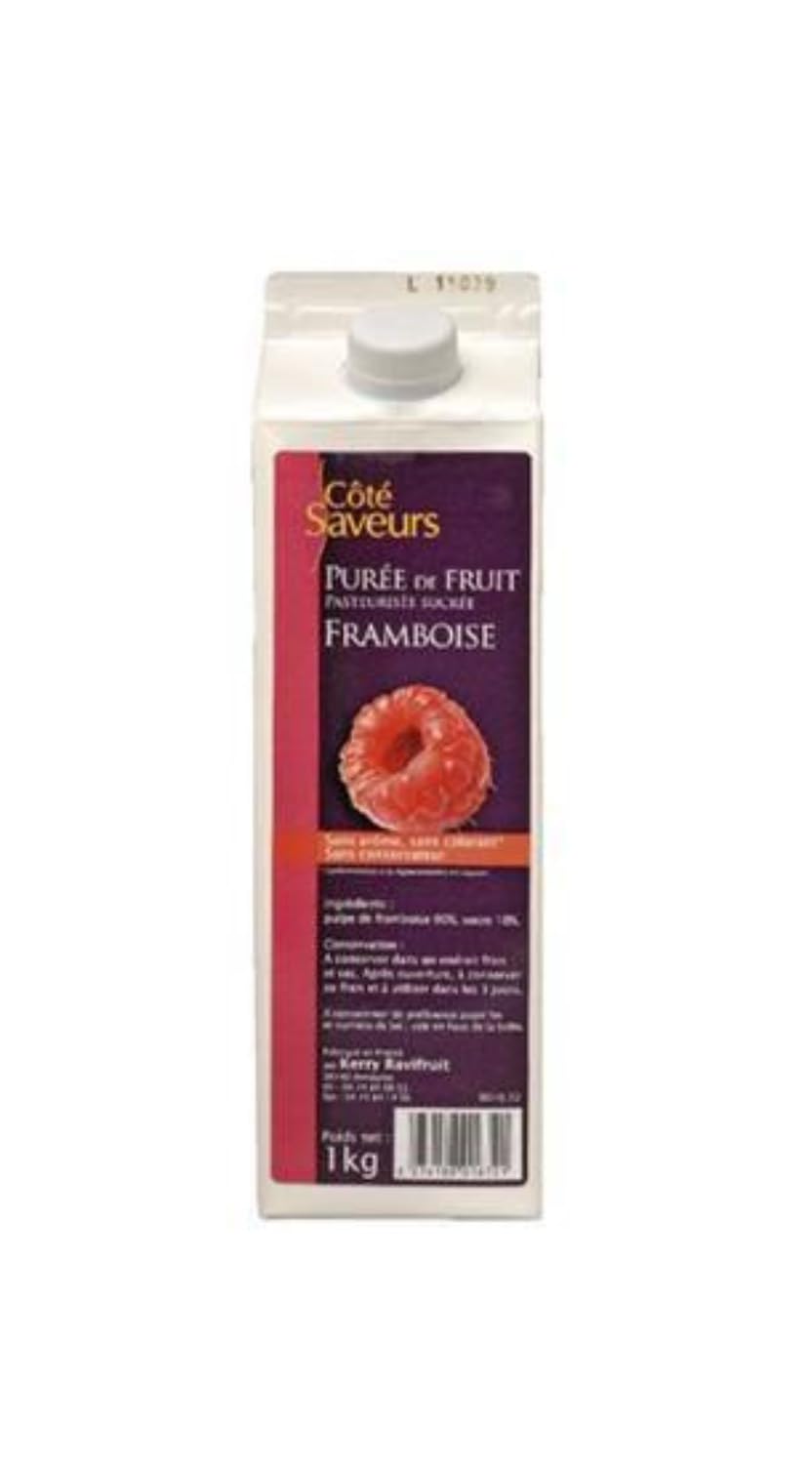 Cote Saveurs Purée de Litchi, Fraise, Framboise, Griotte, Myrtille 1kg/Boite - Livraison Gratuite France (2 boites, Framboise)
