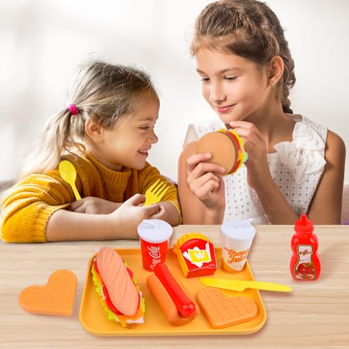 Küchenspielzeug Lebensmittel Spielzeug für Kinder,DIY Hamburger Hotdog Spielzeug Set,Kinderküche Zubehör Kinderküche Zubehör Lernspiele Kinderspielzeug Geschenk für Jungen Mädchen