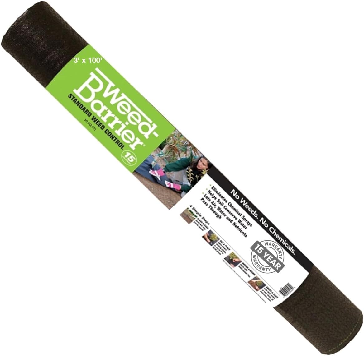 Rocky Mountain Goods Weed Barrier Fabric - Thick 15 Year Heavy Duty Black Weed Blocker Landscape Fabric for Garden, Flower Beds, Trees - Ground Cover - Under Rocks or Mulch (3' x 100')