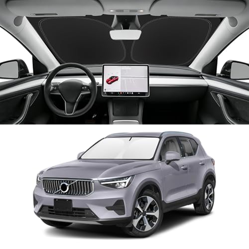 Image of Custom Fit Windshield Sun Shade for Volvo XC40 2019-2026 | Blocks UV Rays and Sun Heat, Helps Reduce Interior Temperature, Protects Dashboard from Fading, Folds Easily for Storage