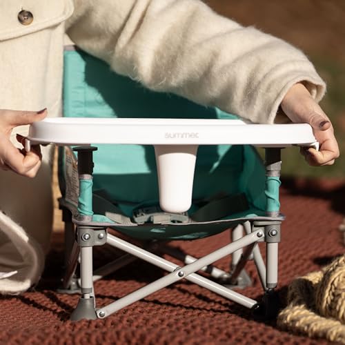 Image of Summer by Bright Starts Pop 'N Sit Portable Booster Chair, Floor Seat, Indoor /Outdoor Use, Compact Fold, Teal, 6 Mos - 3 Yrs
