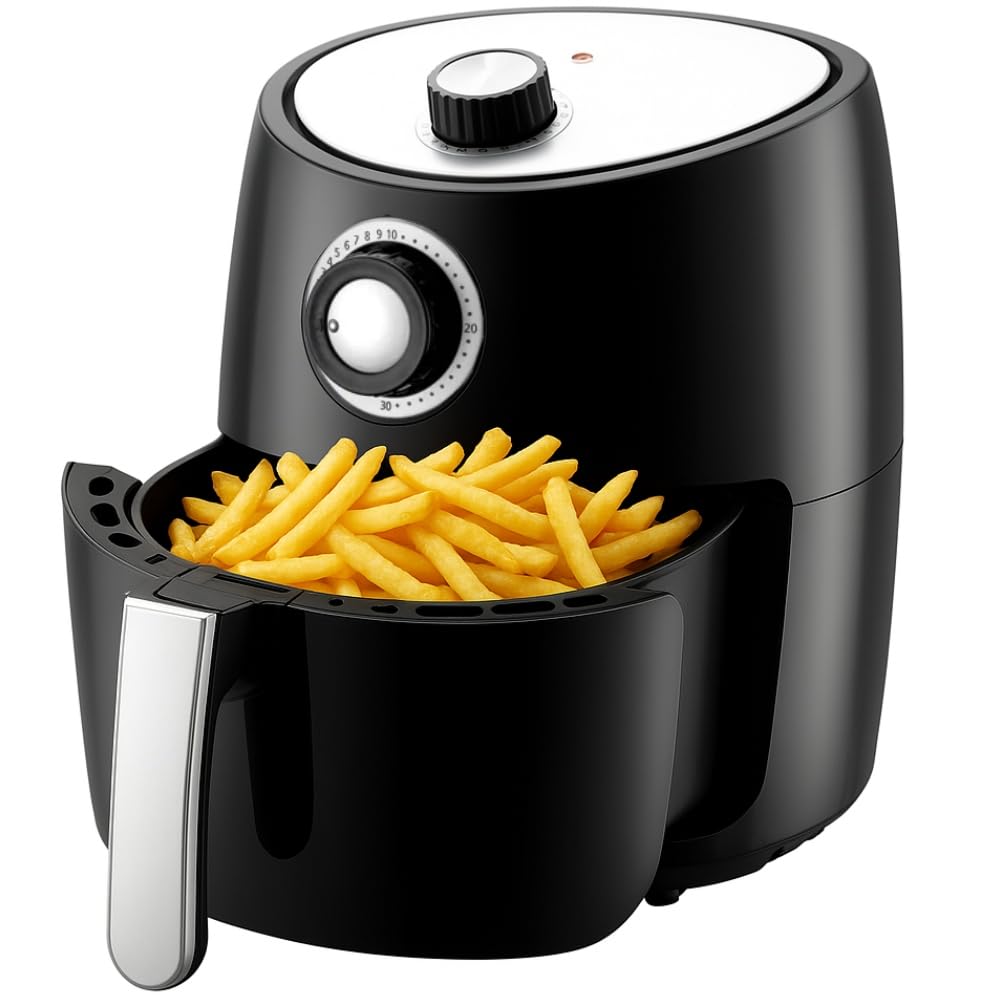 NutriChef Air Fryer - 1000w 2 Quart Capacity Personal Air Fryer, Conserve Counterspace, Oil-free cooking with Removable Deep Non-Stick Fry Basket, Black