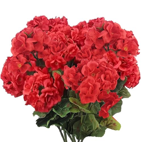 Artificial Geraniums Flowers for Outdoors, 6pcs Artificial Fake Outdoor Flowers Fleur Artificielle Exterieur Faux Silk Geraniums Flower image 8