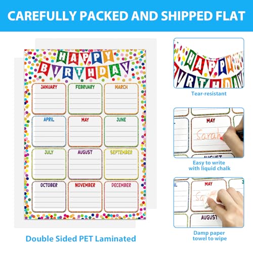Image of GMEMNOV Birthday Chart for Classroom - Confetti Birthday Poster Calendar Reusable Laminated Classroom Happy Birth day Chart Bulletin Board Decorations Back to School Teacher Supplies
