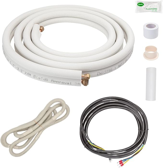 Wostore 2x 3 meter 1/4+3/8 Zoll Kupferleitungen Kältemittelleitungen Isoliert Kupferrohr für 9000/12000 BTU Montage-Kit