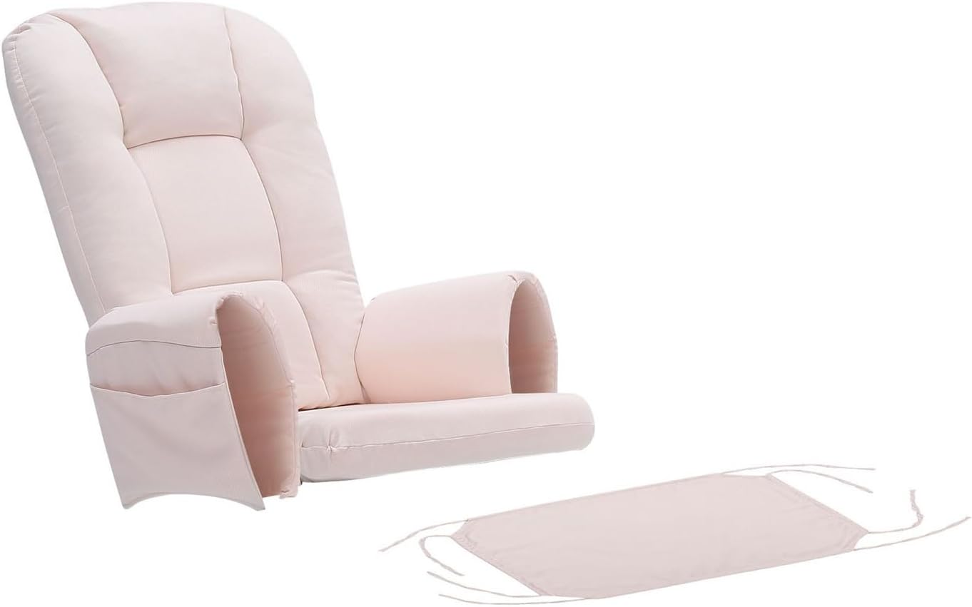 5Pcs Glider Rocker Cushions Set Velvet Glider Rocker Replacement Cushions with Side Storage Pockets, Washable Non Slip (Khaki)