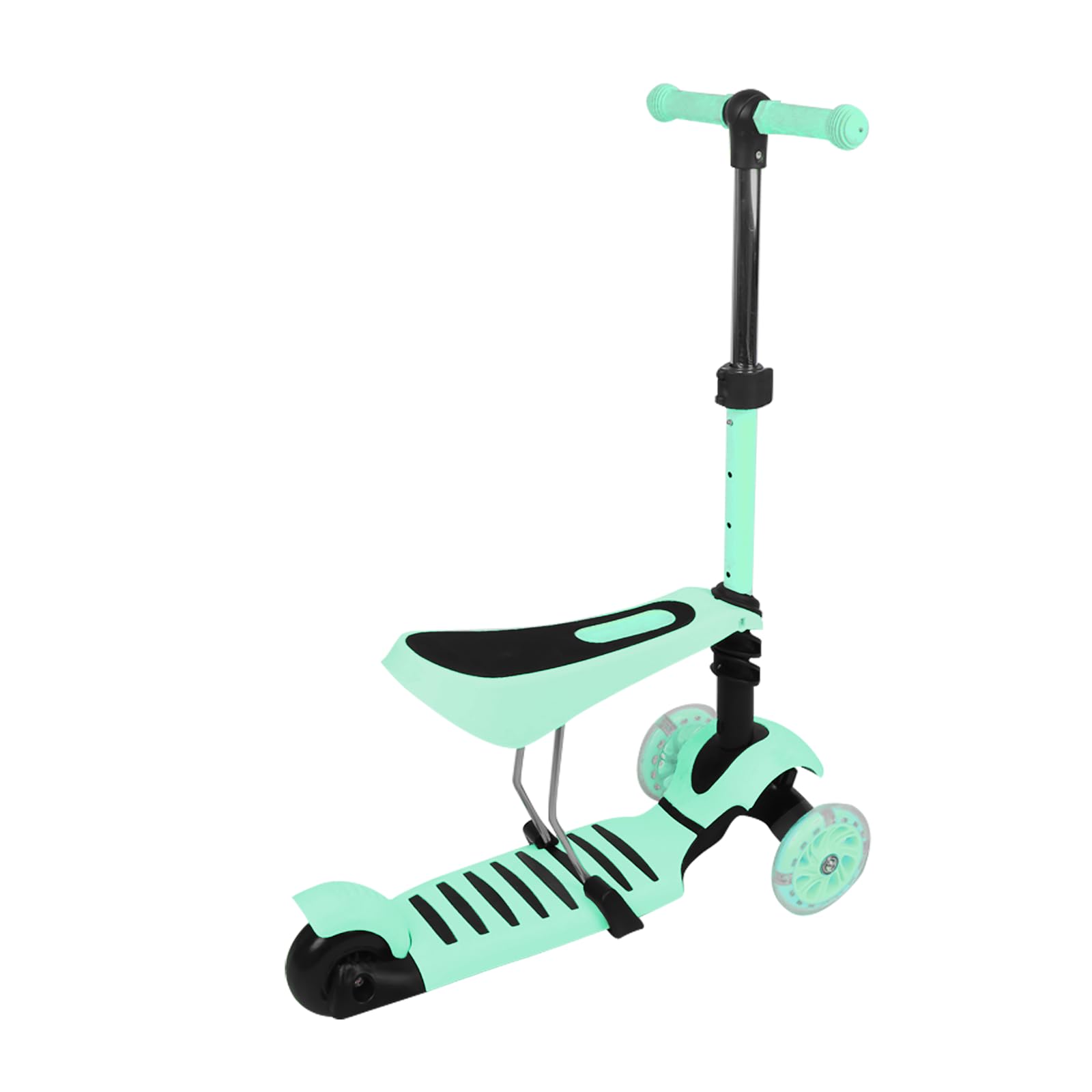 Patinete con asiento 3 en 1, 3 ruedas, bandeja antideslizante LED, patinete triciclo ajustable en altura, patinete infantil para niños de 18 meses a 8 años