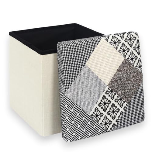 PZL CONCEPT Pouf de Rangement Salon avec Couvercle – Coffre Pliable Carré 38x38x38 cm – Tabouret Repose Pieds et Jambes pour Fauteuil ou Canapé – Cube...