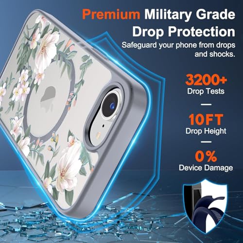 Image of VONZEE Compatible with iPhone 17e / iPhone 16e /SE4 Case, Luxury Retro Flowers Floral Clear for Magnetic Wireless Charging Case Shockproof PC+TPU Cute Glossy Shiny Cover for Girls Women, Grey