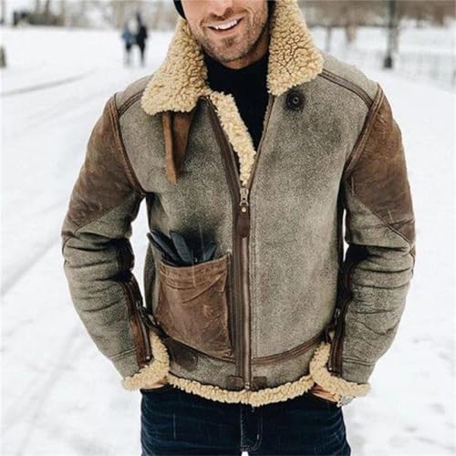 Chaqueta Bomber Vintage con Cuello de Piel Sintética para Hombre miniatura 5