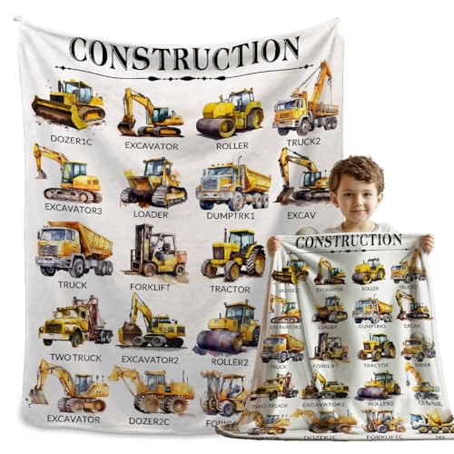 MATCHASTAR Truck Construction Equipment Blanket Gift for Boys Girls, Truck Throw Blanket Gifts for Kids Decor Trucks Plush Soft Lightweight Flannel Fleece Blankets for Sofa Bed Chair 50x40In