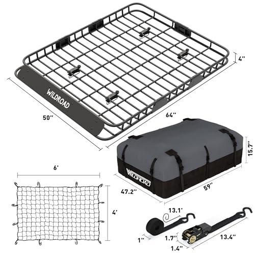 Image of WILDROAD Rooftop Cargo Carrier Combo Roof Rack Cargo Basket 65 inch x 50 inch x 4 inch