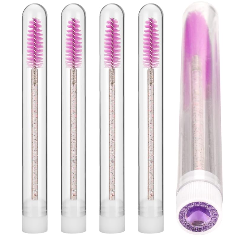 Hemobllo 5pcs Disposable Lash Wands with Colorful Crystal Handle, Eyelash Extension Makeup Applicators for Eye Brow and Lash Care, Portable Spoolies for Professional and Personal Use