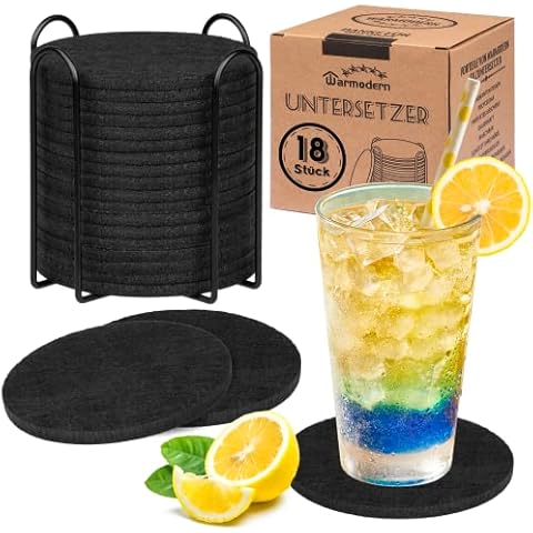 Warmodern Untersetzer Gläser 18er Set Filz Glasuntersetzer - Rund Waschbare Getränke Filzuntersetzer Geeignet für Tassen, Bar, Glas - Wiederverwendbar Tischuntersetzer Deko(18) Cover