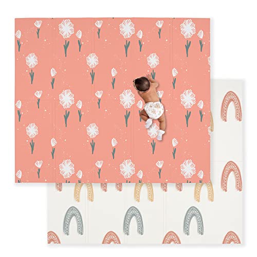 Image of JumpOff Jo Baby Play Mat - Large Folding Foam Play Mat for Infants, Babies, Toddlers, Waterproof, Double-Sided (70" x 59") - Flower Power