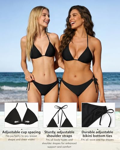 Image of American Trends Women's String Triangle Halter Bikini Set-2 Piece Swimsuit,Adjustable Ties,Removable Pads&Quick-Dry Fabric