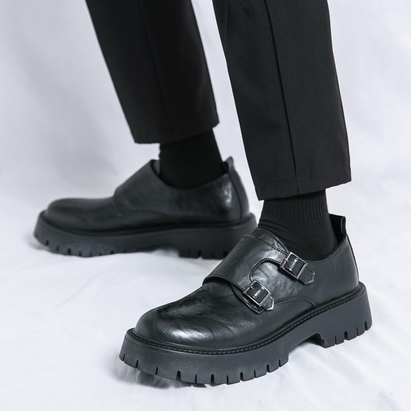 Double Monk Dress Oxford for Mens Wedding Office Classic Pu Leather Round Toe Slip Resistant Low Top Rubber Sole Non Slip Uniform Slip On4