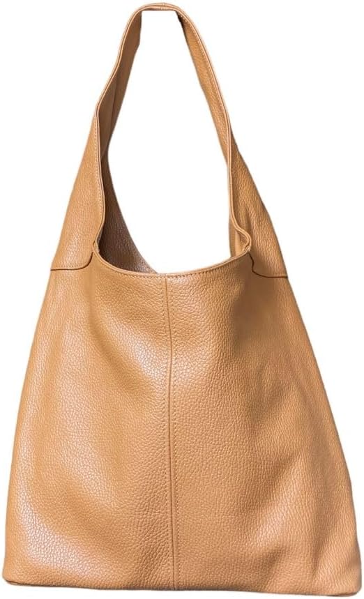 Italian Leather Hobo Bag for Women – Pebbled Tote Purse, Slouchy Designer Shoulder Handbag, Made in Italy