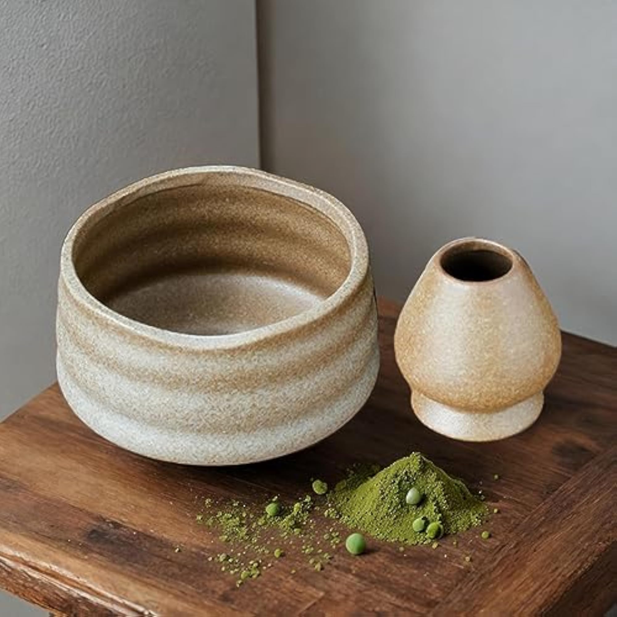 Ceramic Matcha Bowls with Whisk Holder Handmade