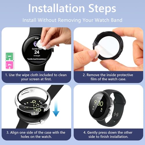 Image of 2Pack Watch Cases Compatible with 41mm Google Pixel Watch 4, Charge with Case On, HD Tempered Glass Screen Protector, Touch-Sensitive, Shockproof, Silver + Clear