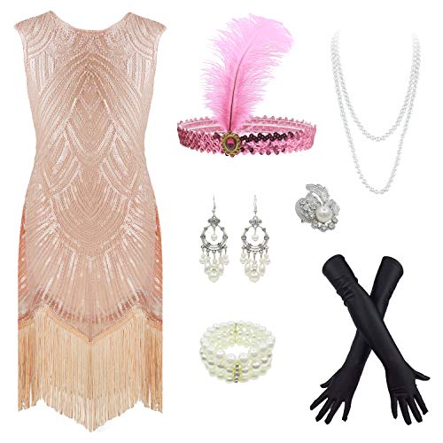 Girls Vintage Sequined Gatsby Fringed Flapper Dress Roaring 20s Party2