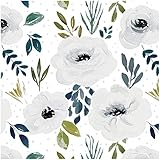 HAOKHOME Peel and Stick Floral Wallpaper Home Decor Removable White/Grey/Black Vinyl Self Adhesive Mural 17.7in x 9.8ft