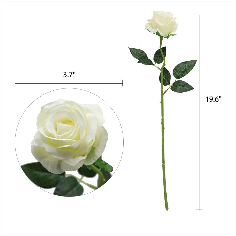12 Pièces Fleurs Artificielles Réalistes Rose Deco Mariage 51x7 cm Tiges Réglables Blanc