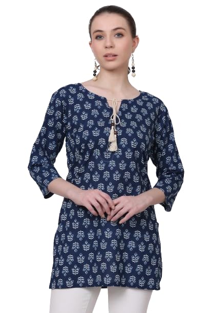 Image of Women's Stylish Regular Cotton Kalamkari Print Casual Short Kurti with Flower Base | Office Wear | Pack pf 1
