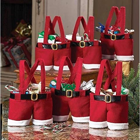 Awsaccy 6 Pack Christmas Candy Treat Bags in Santa Pants Style - Lovely Cute Xmas Gifts for Kids, Small Red Size Cover