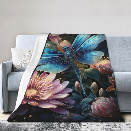Couverture réversible flanelle 203x152 cm plaid canapé nénuphar libellule