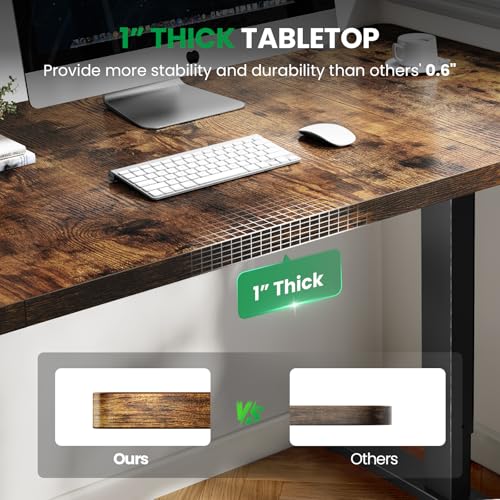 Image of 1 Inch Thick Tabletop Electric Standing Desk Adjustable - 60x28 Inch Sit Stand Desk, Double Beam Frame, 3 Memory Height Adjustment, Cable Management for Home Office