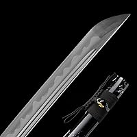 Vista 6 de Espada Katana Tradicional Forjada a Mano con Templado de Calor/Arcilla Verdaderas Katanas de Acero al Carbono 1060/1095 T10, Afilar, Espiga