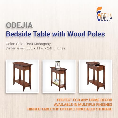 Image of 3-Tier End Table /Side Table /Nightstand with Wood Poles - Indian Sheesham /Mahogany Finish, - Modern Storage Accent for Living Room, Bedroom, or Bedside (Modern)