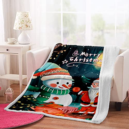 Krisin Christmas Kids Fleece Blanket Throw, Double-Sided Cashmere Blanket Plush Throw Blanket For Sofa Couch Single Bed, Machine Washable, Christmas Snowman, Santa Claus Print #TOP2