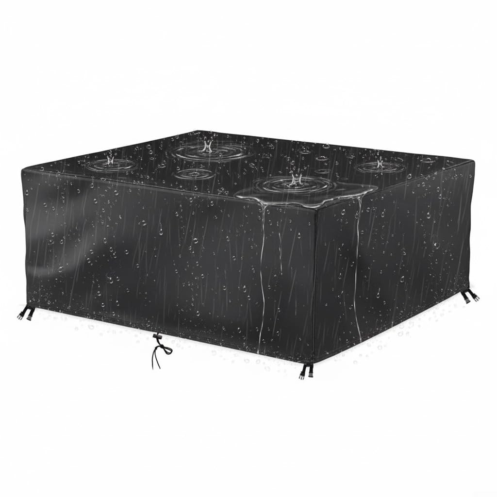 UFGFYTT Garden Furniture Cover Waterproof, 190x135x50cm/LxWxH, Garden Table, 420D Oxford Cloth Covers Rectangular Rattan Outdoor Patio Furniture Covers for Chairs Sofa Table Black with Drawstrings
