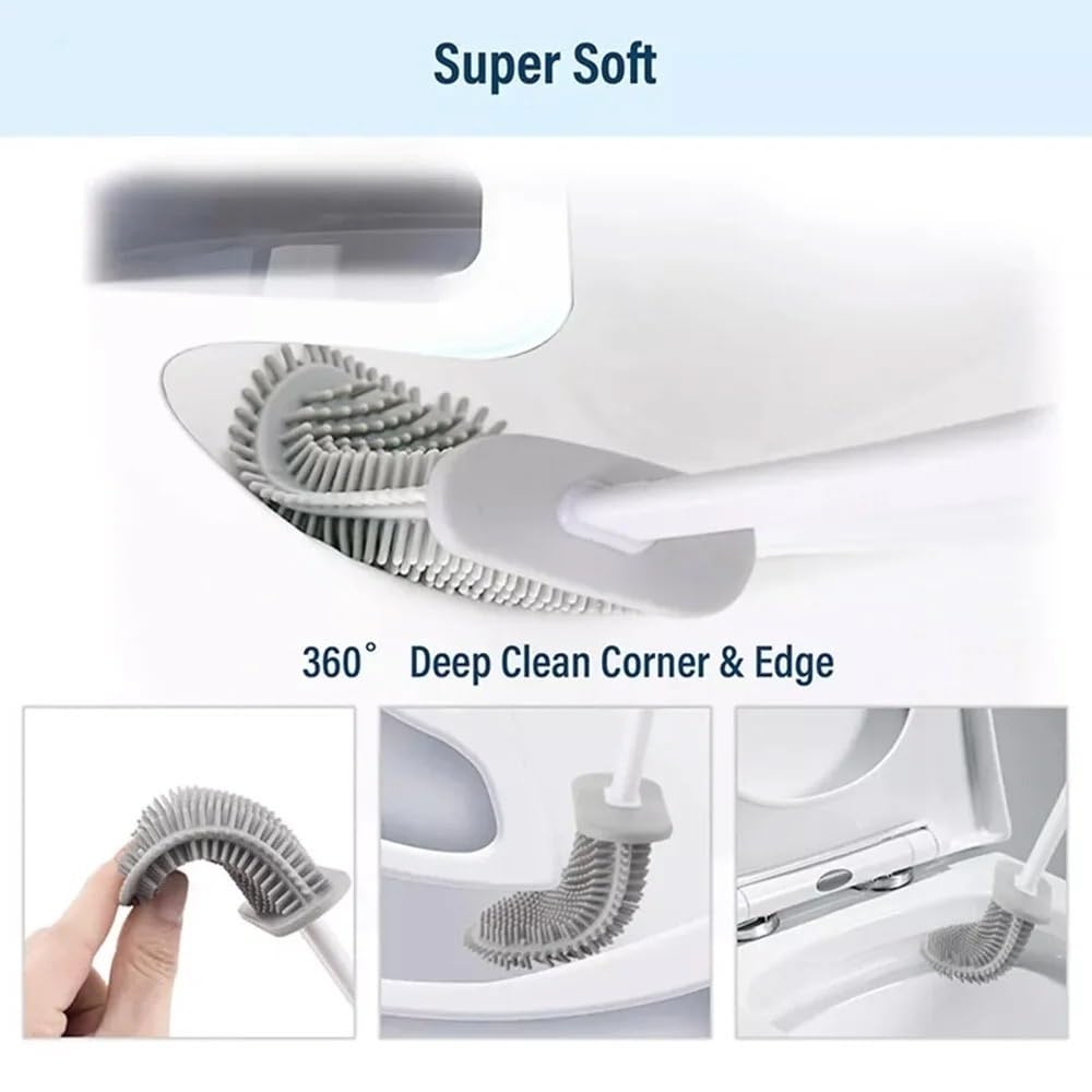 Escobilla WC Cepillo de baño con Mango de Resina, Cabezal de Cepillo de Goma termoplástica, for Base de baño, Suelo, Montaje en Pared Escobillero