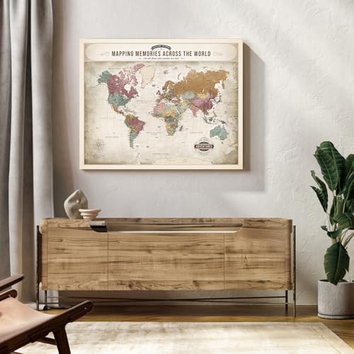 Image of DECORARTS World Map Pin Board,Soft Pastel World Travel Map with Pins,30x24 | Push Pin Travel Map World for Bedroom Living Room Home Office Decor, Romantic Gift for Travelers, Ready to Hang