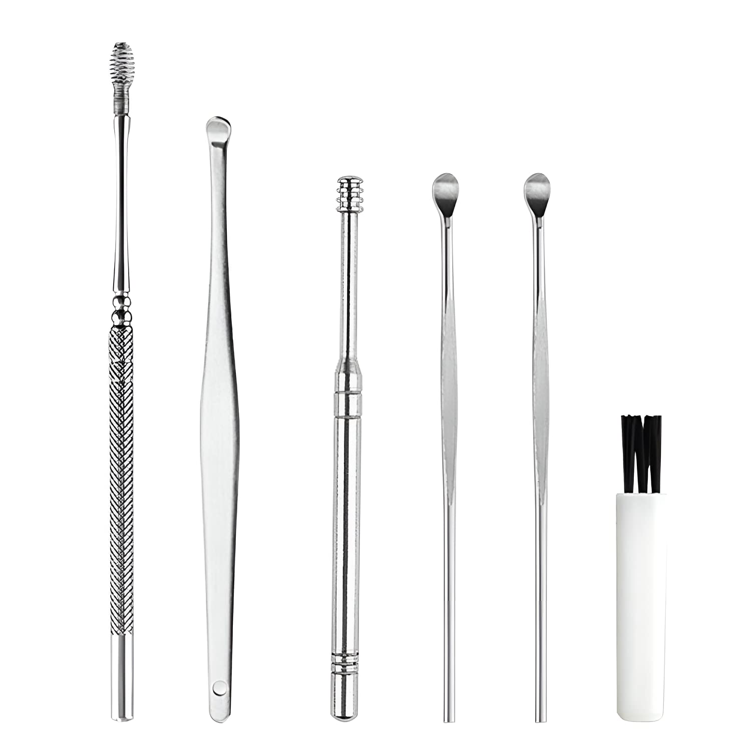 Oblivion Stainless Steel Ear Curette Earwax Removal Kit, 6 Piece Ear Cleansing Tool Set, Innovative Spring Ear Wax Cleaner Tool Set with a Cleaning Brush and Storage Box (Silver/Multicolor) (B0B2PJQB45) Amazon Price History, Amazon Price Tracker