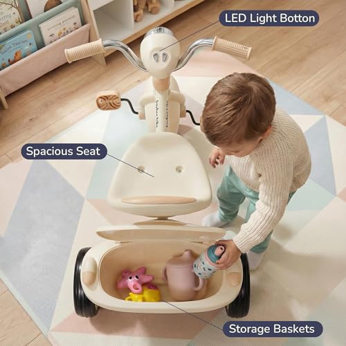 Image of Baybee Flyer Baby Tricycle for Kids | Baby Tricycle with LED Light, Music & Storage Baskets | Kid Cycle with Adjustable Seat & Handle | Foldable Cycle for Kids 2 to 5 Years Boys Girls (Lite Green)