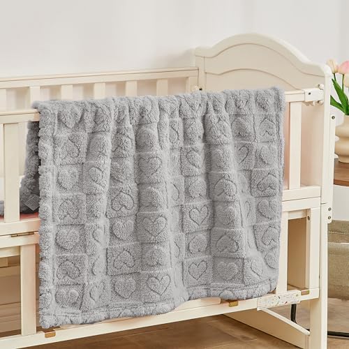Image of Yurhap Heart Baby Blanket, Love Plush Fleece Baby Blankets for Boys Girls | Soft Baby Boy Blankets for Infant Toddler Newborn Gifts, Fluffy Baby Essentials, For Crib Stroller, 30 inchx40 inch, Silver Grey