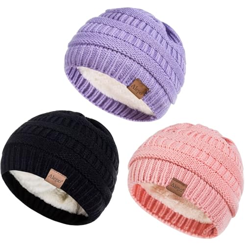 Image of Alepo 3 Pack Baby Beanie Hats for Girls Boys, Soft Warm Fleece Lined Baby Winter Hat for Newborn Infant Toddler Kids