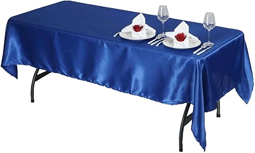 Miniatura 6 de Efavormart - Mantel rectangular de satén de 60 x 102 pulgadas, color azul real, resistente a las arrugas y duradero