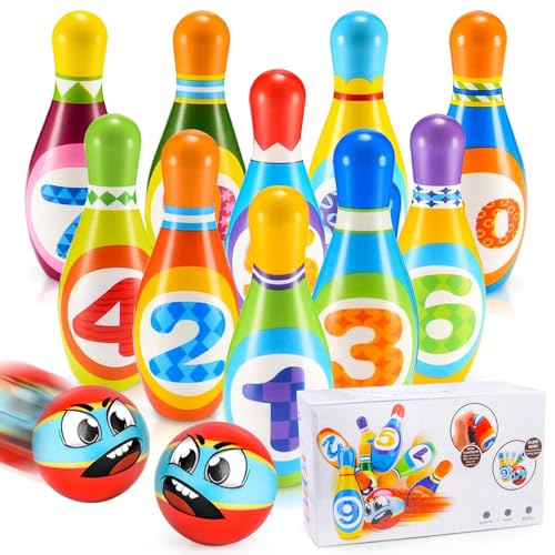 HOVIBU Bowling Set Kinder, 12 Stück Kegelspiel für Kinder mit 10 Kegel und 2 Bälle, Mini Bowling Ball Set für Zuhause,...