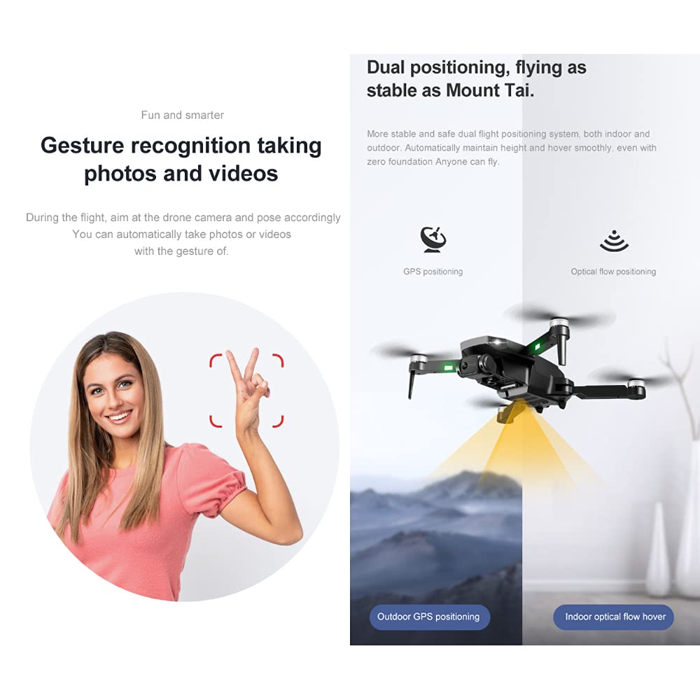 6K EIS Drone per adulti,telecomando Drone pieghevole facile GPS Quadcopter con HD FPV Live Video Gesture Selfie Altitudine Hold, trasmissione WiFi 5G Dual GPS ritorno casa (arancione)