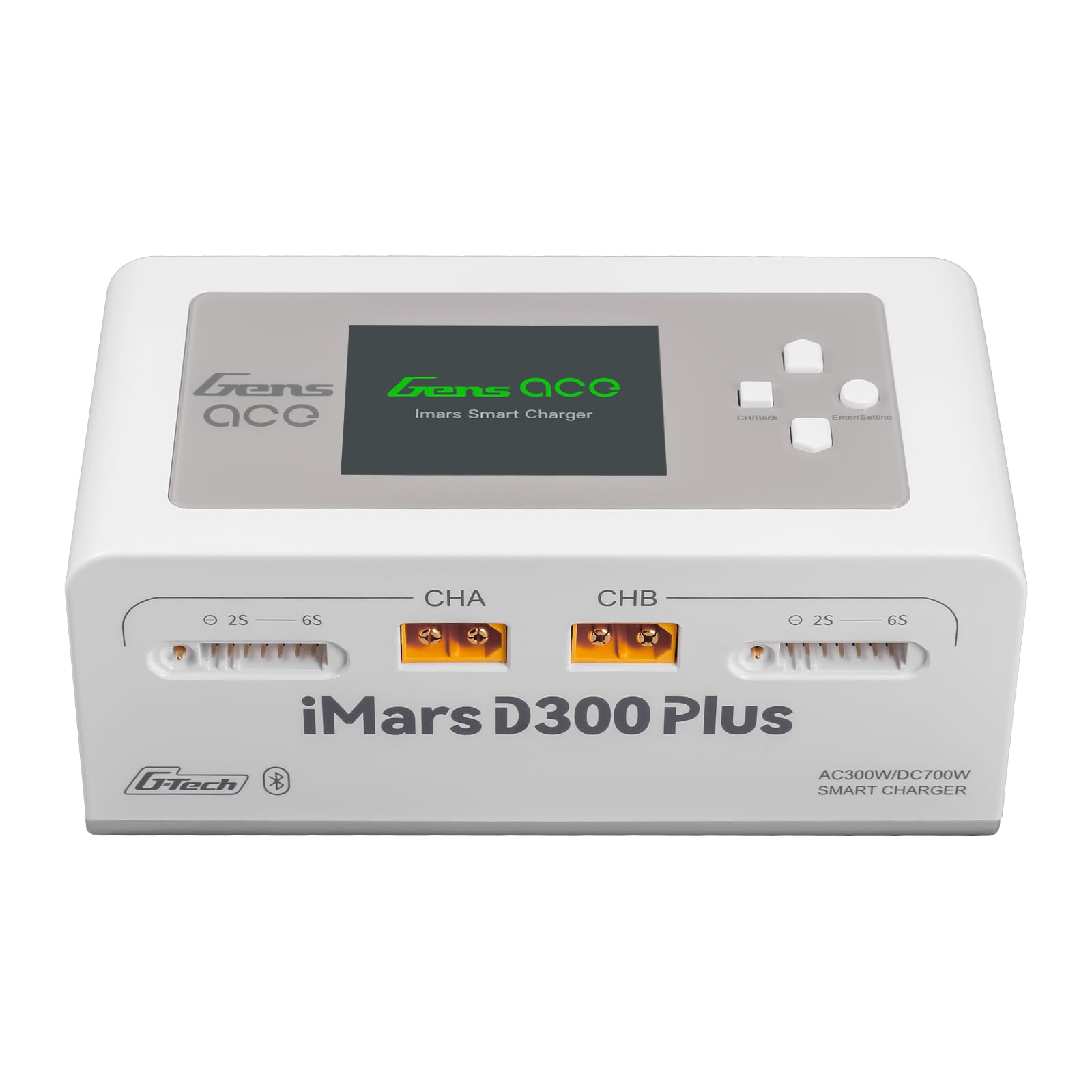 Gens ace iMars D300 Plus Smart Ladegerät, Dual-Channel RC Akku Lader mit G-Tech, Bluetooth App, AC 300W / DC 350W×2, Weiß